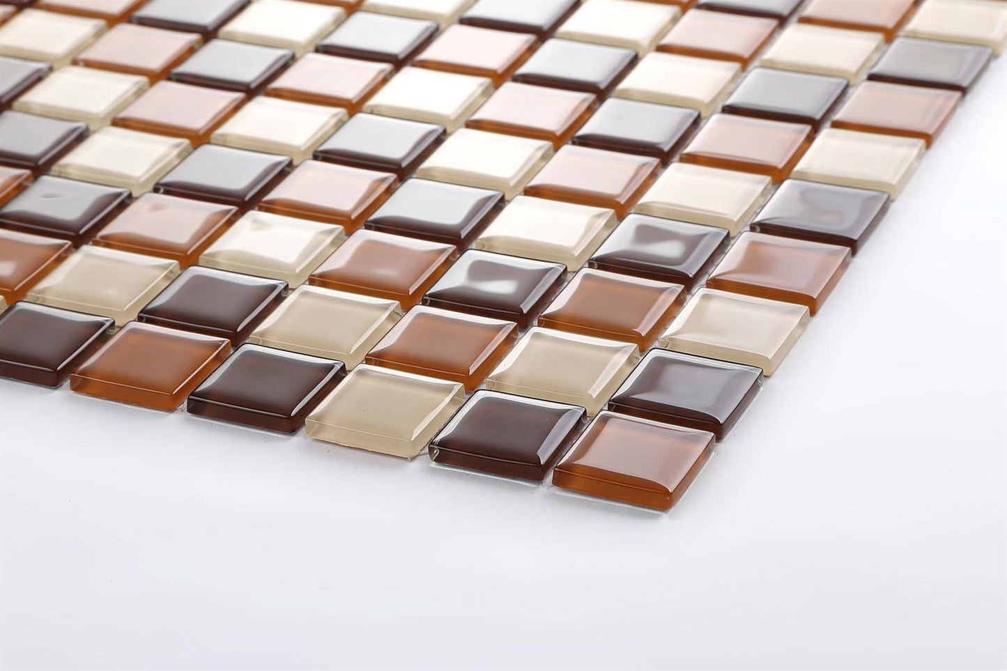Mosaic tile pattern with brown and beige colors on a white background