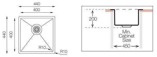 ColorX TNL400 Titanium Undermount/Inset kitchen sink 400x400mm