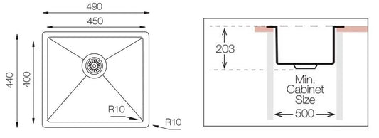 ColorX 1 bowl Titanium Undermount/Inset kitchen sink 450x400mm TNL 450