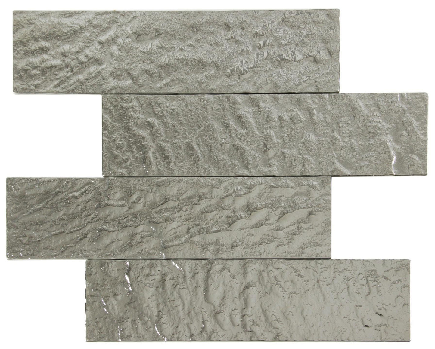 Square Metre of Silver Textured Glass Metro Tile 75x300mm (MT0194 SQM)