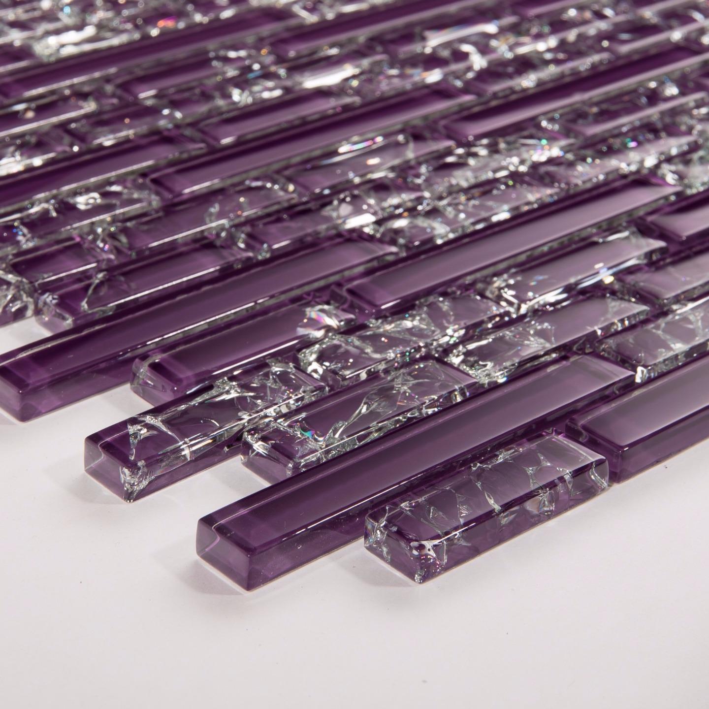 Purple Crackle & Plain Glass Mosaic Wall Tile sheet (MT0168)