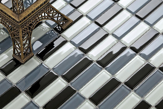 Mosaic Tiles Black, Grey & White Glass Brick (MT0015)