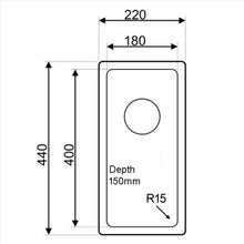 Load image into Gallery viewer, 440 x 220 X 150 Undermount/Inset Deep HALF Bowl Stainless Steel Kitchen Sink ideal for campervans (TJM0038)