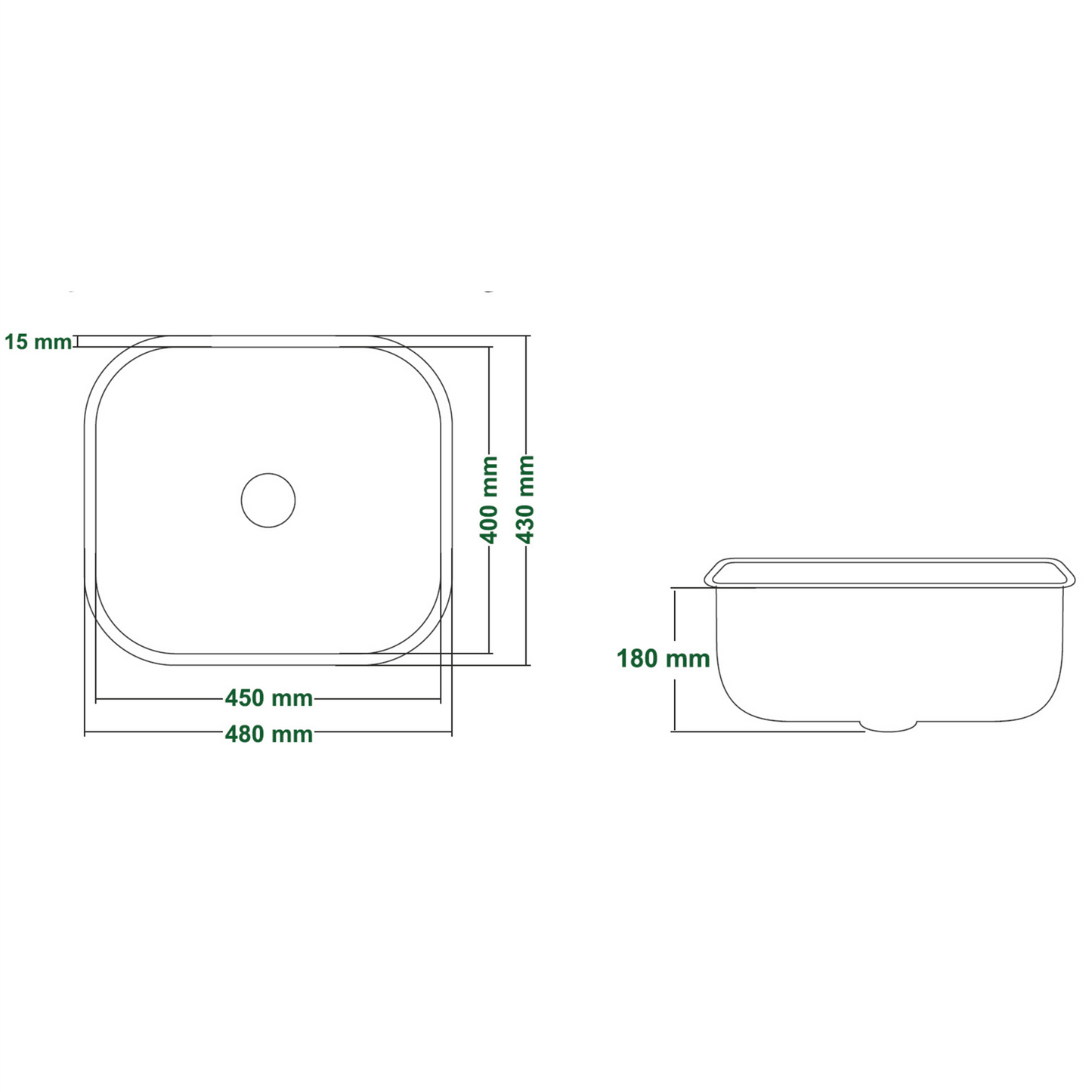 Kitchen Sink Satin Stainless Steel Base Flush-Mounted Sink 480 mm x 430 mm x 180 mm (TJM0035)