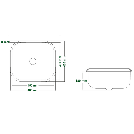 Kitchen Sink Satin Stainless Steel Base Flush-Mounted Sink 480 mm x 430 mm x 180 mm (TJM0035)