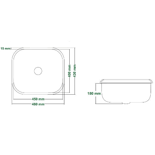 Kitchen Sink Satin Stainless Steel Inset/Undermount Sink 480x430x180 (TJM0035)