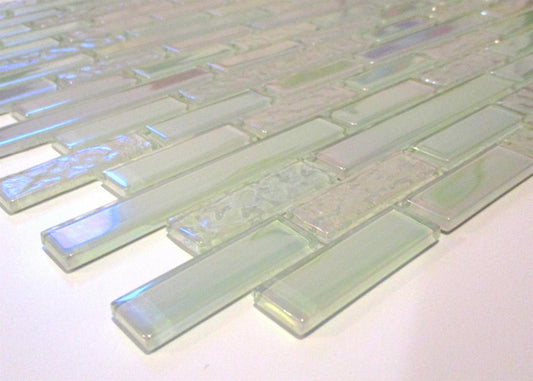 White Iridescent Textured & Plain Glass Mosaic Wall Tiles (MT0172)