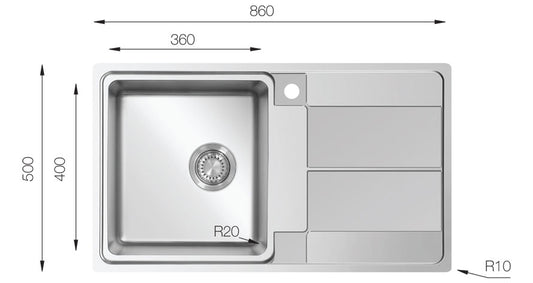 UKinox AS 860.500 Polished 1 Bowl Stainless Steel inset kitchen sink
