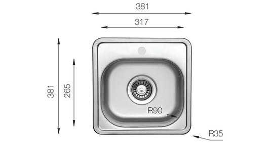 UKinox CO 381.381 Satin Stainless Steel 1 bowl inset kitchen sink