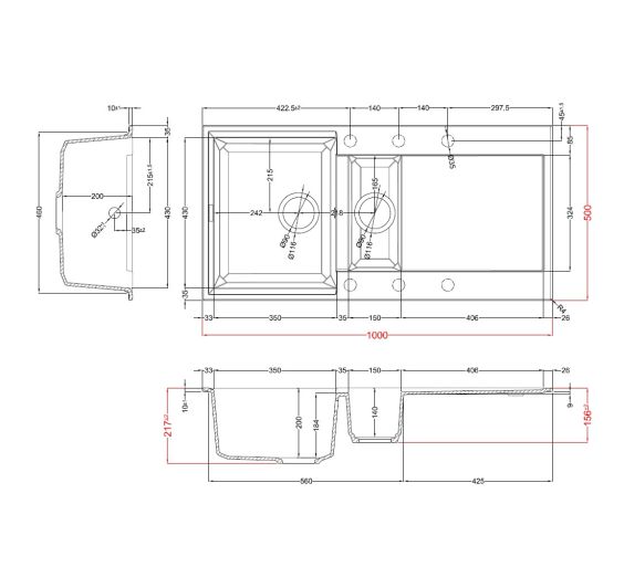 Reginox EASY 1000x500 Composite 1.5 Bowl Reversible Inset Kitchen sink
