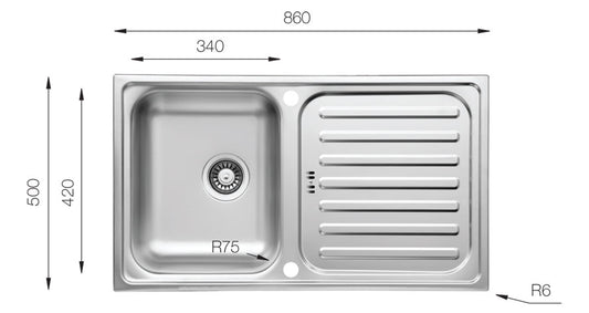 UKinox EC 860.500 Reversible 1 Bowl Polished Stainless Steel inset kitchen sink