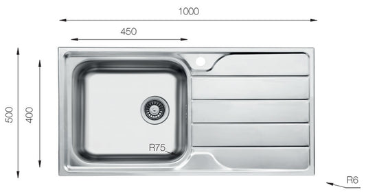 UKinox LN 1000.500 Polished 1 Bowl Stainless Steel inset kitchen sink