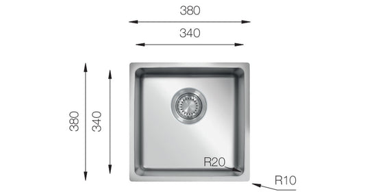 UKinox Micro 1 Bowl Polished Stainless Steel Undermount/Inset kitchen sink 340x340mm