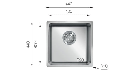 UKinox Micro 1 Bowl Polished Stainless Steel Undermount/Inset kitchen sink 400x400mm