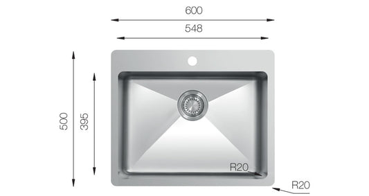 UKinox Micro 1 Bowl Polished Stainless Steel Inset kitchen sink 600x500mm