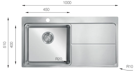 UKinox MM 1000.510 Polished 1 Bowl Stainless Steel Inset kitchen sink