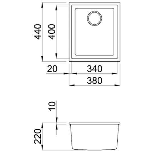 Reginox Quadra 340x400 Composite Undermount 1 Bowl Kitchen sink