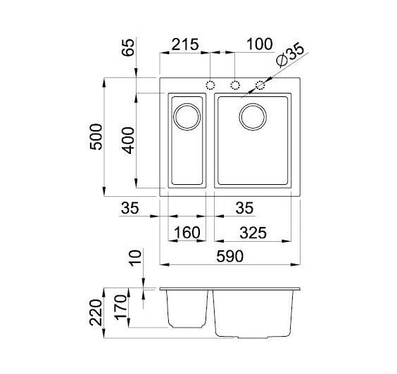 Reginox Quadra 590x500 Composite Inset 1.5 Bowl Kitchen sink