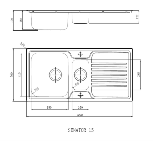 Reginox SENATOR 15 1.5 bowl inset SS kitchen sink 1000x500mm