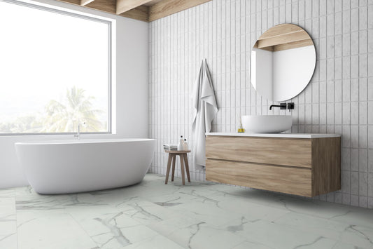 LVT Flooring Carrara White Marble Matt - Lignum Core Tile - Pack Size: 2.23m²