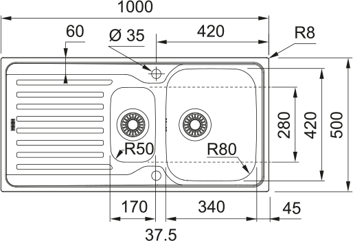 Franke ANTEA AZN 651 REV Stainless Steel Inset Kitchen Sink