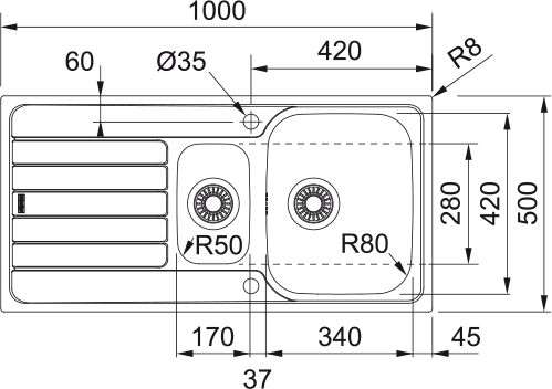 Franke SPARK SKN 651 REV Stainless Steel Inset Kitchen Sink