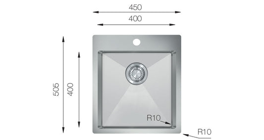 UKinox TNL 450.505 Polished 1 Bowl Handmade SS Inset kitchen sink