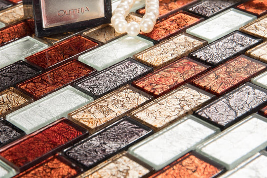 Autumn Colours Mix Brick Foil Glass Mosaic Tile (MT0162)
