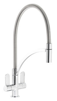 Abode Genio Professional Mixer Tap, Dual Lever, with Pull Out Spray, C-Spout 2 finishes