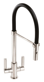 Abode Globe Professional Mixer Tap, Dual Lever, Pull Out Spray 2 finishes