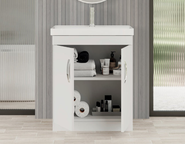 100% WaterProof VRB Vero Gloss White 500/600/700/800mm Rigid, PVC Floor Standing Vanity Unit