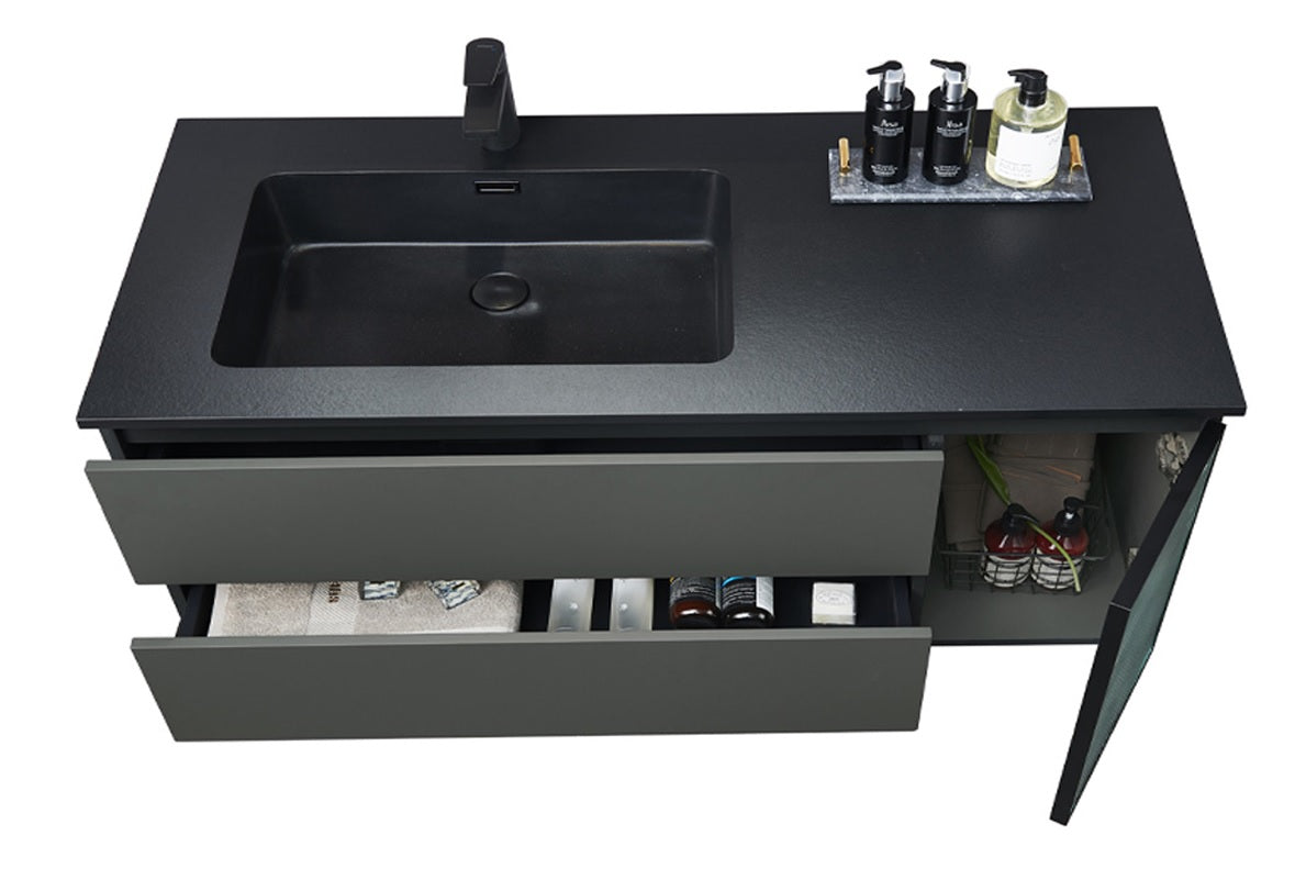 VRB Volcan Luxe Grey 1000mm Rigid Wall Hung Unit With Handleless Drawers