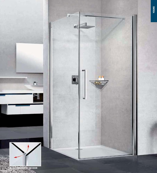 Novellini Young G+F shower enclosure 1 Hinged door + Side Panel Matt Black/Chrome