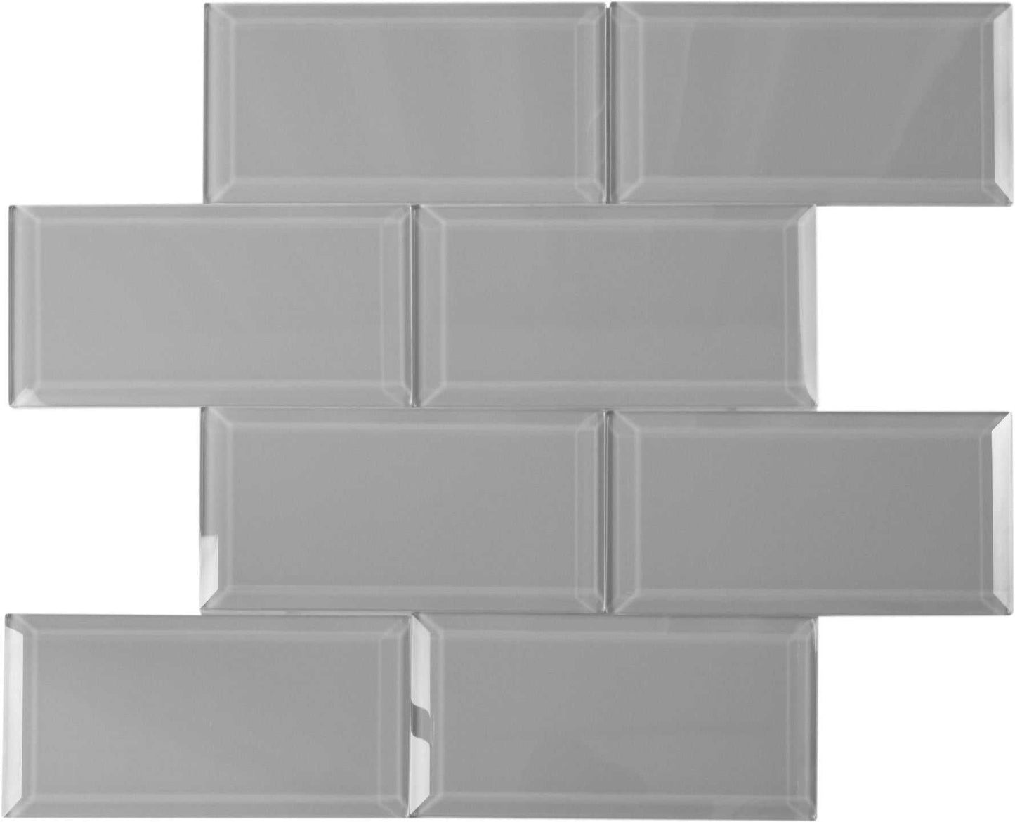 Light Grey Beveled Glass Subway Tile 100 x 200mm (MT0190)
