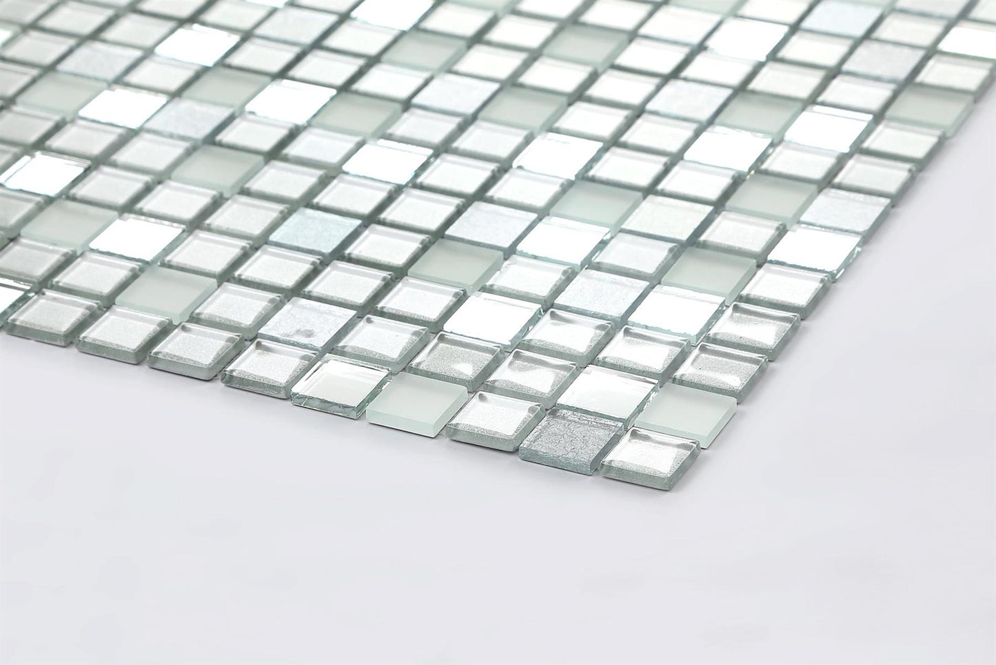 Silver Frosted, Mirror & Glitter Mix Glass Mosaic Tiles (MT0046)