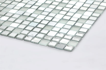 Silver Frosted, Mirror & Glitter Mix Glass Mosaic Tiles (MT0046)