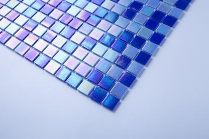Blue & White Iridescent Mix Glass Mosaic Tiles (MT0142)