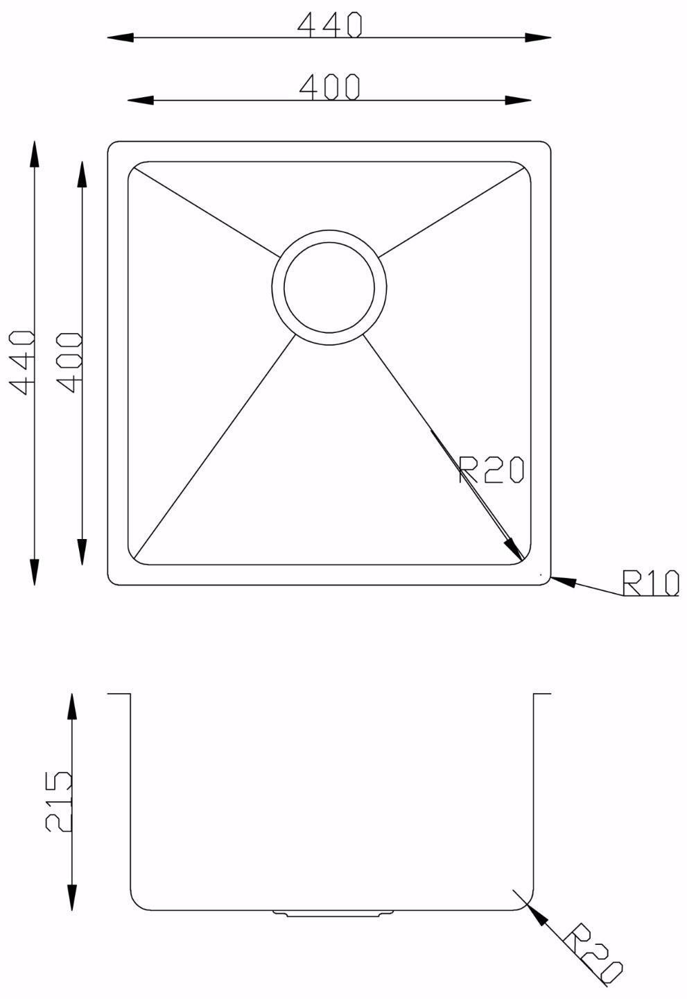 SQUARE SINK 440 x 440mm Undermount/Inset Deep Single Bowl Stainless Steel Kitchen Sink (LA017)