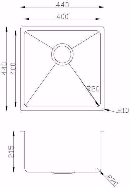 SQUARE SINK 440 x 440mm Undermount/Inset Deep Single Bowl Stainless Steel Kitchen Sink (LA017)