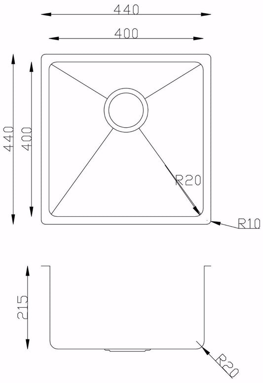 SQUARE SINK 440 x 440mm Undermount/Inset Deep Single Bowl Stainless Steel Kitchen Sink (LA017)