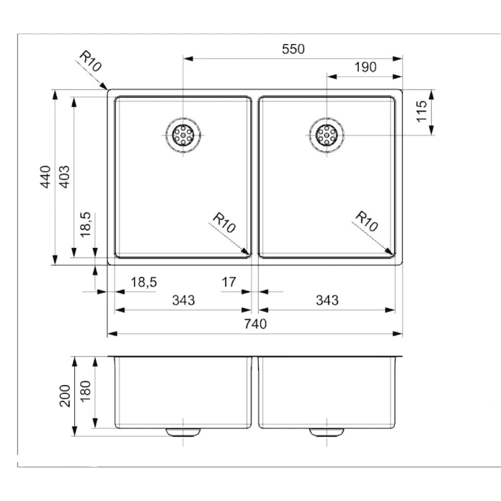 Reginox NEW YORK 34x40+34x40 Inset/Undermount 2 bowl SS Kitchen Sink