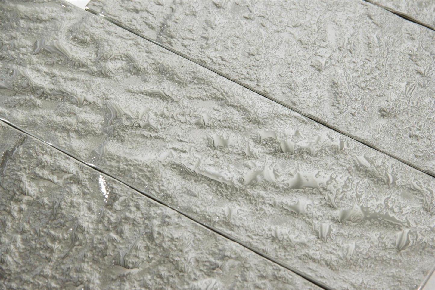 Square Metre of Silver Textured Glass Metro Tile 75x300mm (MT0194 SQM)