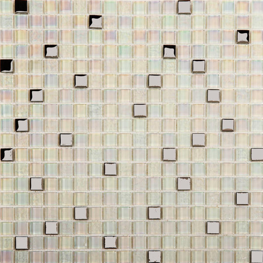 White Iridescent Textured and Smooth Glass Mosaic Tiles (MT0143)