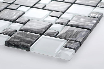 Black With Silver Backing & White Modular Mix Mosaic Tiles (MT0077)