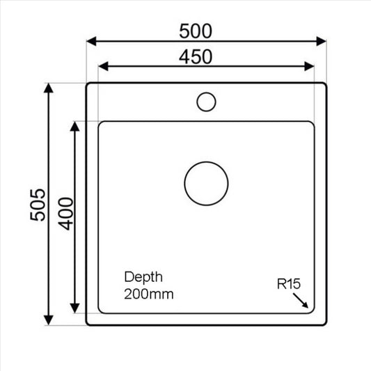 Drop-in Kitchen Sink Stainless Steel 1 Square Bowl 500 x 505 X 200 MM (TJM0039)
