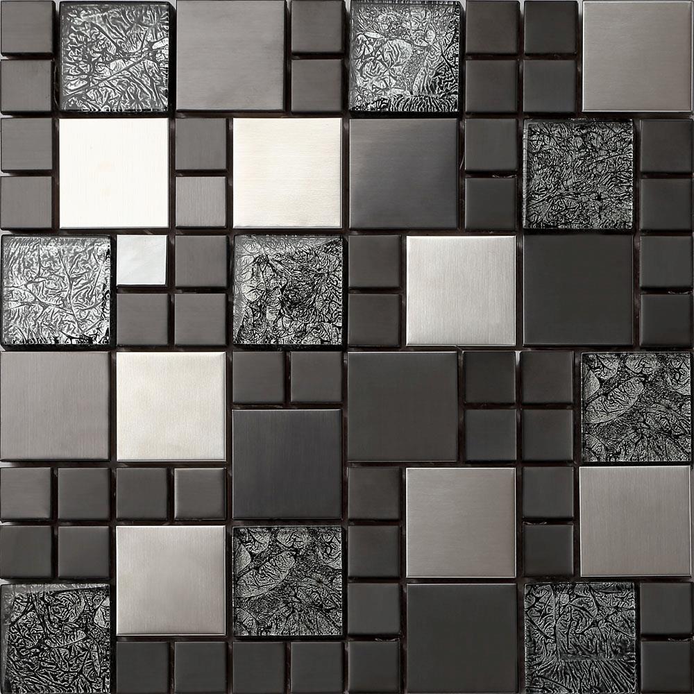 90 square meters  Black & Silver Metallic Random Mix Glass Mosaic Tile Sheet (MT0002)