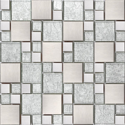 Brushed Silver Stainless Steel Modular Mix Mosaic Tiles (MT0048)