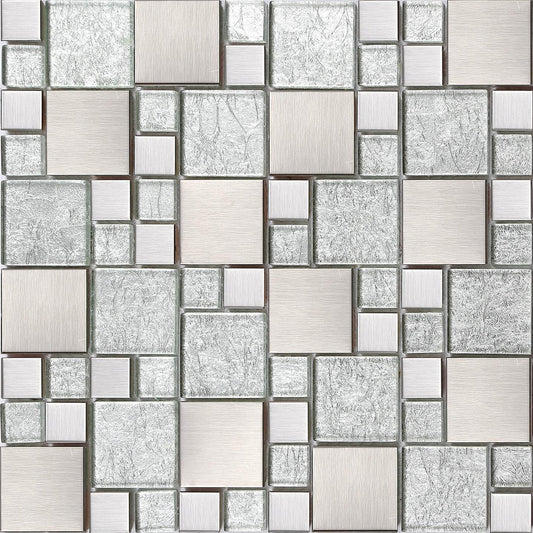 Brushed Silver Stainless Steel Modular Mix Mosaic Tiles (MT0048)