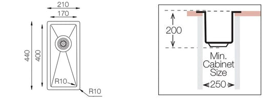 ColorX half/0.5 bowl Rose Gold Undermount/Inset kitchen sink 170x400mm TNL 171