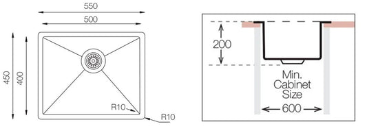 ColorX TNL 500 Titanium Undermount/Inset kitchen sink 500x400mm